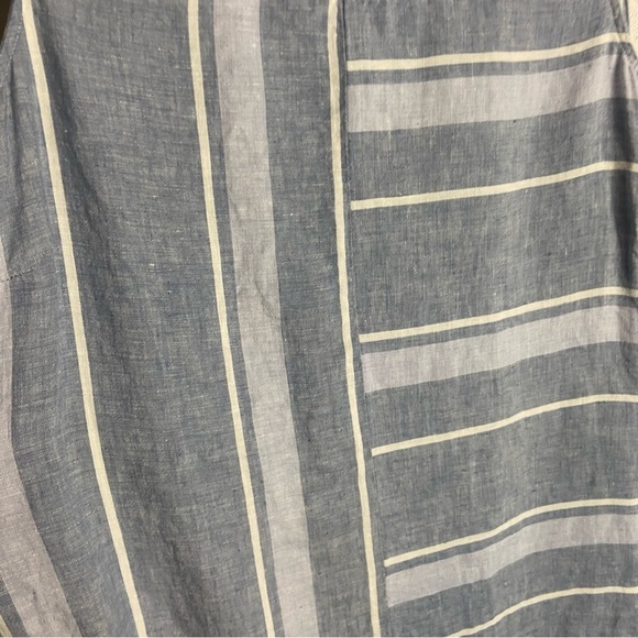 Ellen Tracy Size Xl Pure Linen Tank Top Blue With White Stripes Costal Nautical - Picture 3 of 6